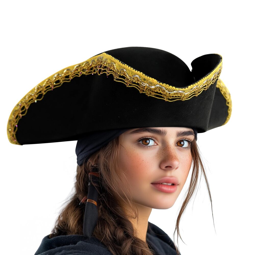 3117 Adult Pirate Hat Colonial Tricon Hat Halloween Costume Accessory gold